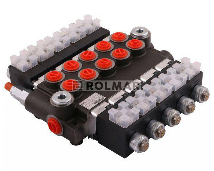 Rozdzielacz hydrauliczny 5-sekcyjny sterowany elektrycznie 12V 50L 