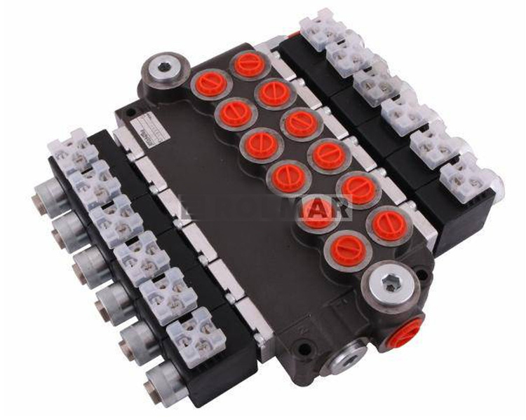 Rozdzielacz hydrauliczny 6-sekcyjny sterowany elektrycznie 12V 80L 