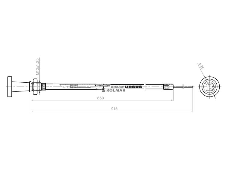 Linka - Gaszenie silnika L-915mm  MF 4512 ORYGINAŁ URSUS 