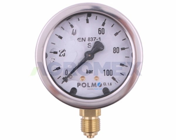 Manometr glicerynowy M63 100 bar dolne przyłącze G1/4" POLMO