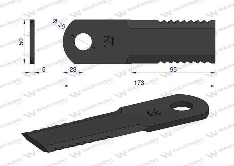 Nóż obrotowy rozdrabniacz słomy sieczkarnia 173x50x5mm otwór 20 zastosowanie 87318316 New Holland WARYŃSKI